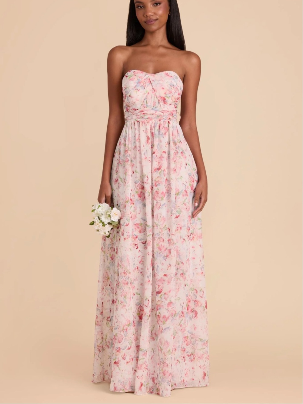 Birdy Grey Grace Chiffon Pink Falling Petals Maxi Bridesmaids Prom Dress Sz S